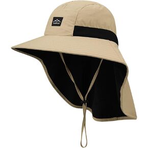 Croogo Wide Brim Sun Hat with Neck Flap Mesh UV Protection Quick Dry Fishing Hats Waterproof Summer Hiking Hat for Men Women