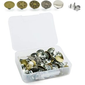 50 Sets Dia 17mm Denim Jacket Metal Tack Buttons Jeans, Bib Overalls Retro Tack Buttons of 5 Kinds