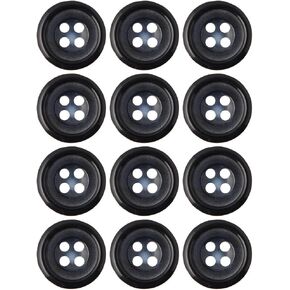 Mibo 12pcs Polyester Imitation Horn Suiting Button - 4 Hole - Rounded Rim with Concaved Center - 24L(15mm) - Navy Blue
