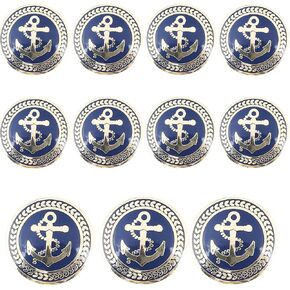 KENDANY 11 Piece Vintage Golden Blue Metal Blazer Button Set - Naval Anchor - for Blazer, Sport Coat, Uniform, Jacket (15MM 20MM, Blue)