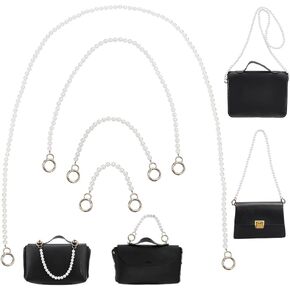 PH PandaHall 4pcs Pearl Purse Handles, 4 Styles White Pearl Purse Straps Short Handbag Chain Long Replacement Bag Chain with Golden Hardware for Clutch Evening Bag Wallet Clutch Tote
