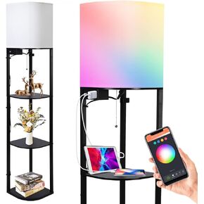 GAOMON Floor lamp with Shelves, Smart RGB Shelf Floor Lamp with 2 USB Ports & 1 Power Outlet, Display for Bedroom,Living Room, and Office - Classic Black