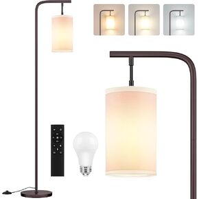 Floor Lamp for Living Room, 9W LED Bulb, Remote Custom Color Temperature & Brightness, Tall Standing Lamps for Bedroom Office Kid Room, Black