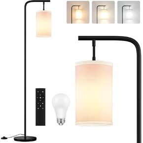 Floor Lamp for Living Room, 9W LED Bulb, Remote Custom Color Temperature & Brightness, Tall Standing Lamps for Bedroom Office Kid Room, Black