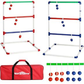 Ladder Toss Outdoor Game Set Indoor Ladder Ball Toss Game with 6 Weighted Bolos, Carrying Case and Sand Weighted PVC Piping,Games for Adults, Kids, Family