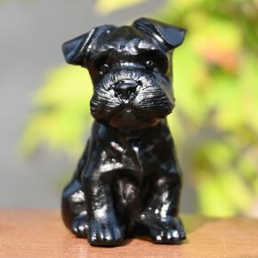 2" Yooperlite Schnauzer Statues Carved Yooperlite Crystal Animal Puppy Skull Figurines Collectible Figurine Reiki Decor (Yooperlite)