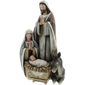 Joseph's Studio by Roman - Holy Family Figure with Donkey, Christmas Scene, Wood Grain Look, 10.5" H, Resin and Stone, Tabletop or Desk Display, Decorative