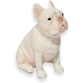 Tiny 1½" White Sitting French Bulldog Figurine - Miniature Hand Made Painted Resin Frenchie Bull Dog Puppy Canine Pet Domestic Animals Polyresin Decorative Collectible Figurines Décor Gifts