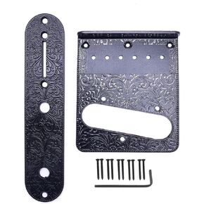 1 Set Telecaster Bridge Plate 3 Way Switch Control Plate Set with Carved Pattern Compatible with Fender Tele 6 String Electric Guitars Gold