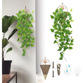 نبات معلق وهمي، 1 حزمة مجموعة نباتات صناعية معلقة، 3.6 قدم فو بوثوس فاينز يترك لغرفة النوم والحمام والفناء الداخلي والخارجي للمنزل والمكتب ديكور نباتات الحائط (مع السلال والخطافات) in Kuwait