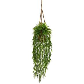Nearly Natural Mini Bamboo Artificial Plant Hanging Basket