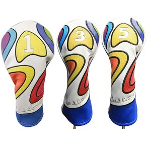 Majek Retro Golf Headcover Limited Edition Vintage Leather Style Psychedelic Colorful Groovy Custom Design #1 3 5 Driver Fairway Wood Head Cover