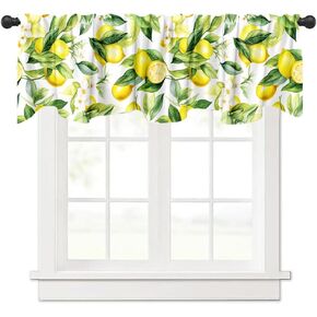 18x54inch Lemon Fruit Window Treatment Valance Watercolor Print Green Leaves Yellow Lemon Window Valance with Rod Pocket Kitchen Dining Room Decoration