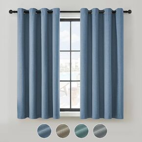 Triple Layers Linen Look Blackout Curtains for Bedroom and Living Room 84 inches Length, 2 Panels Set Thermal Insulate Curtains, Reversible Blue Blackout Curtains and Drapes