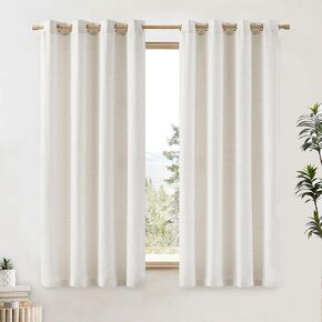 Beauoop Natural Linen Curtains 84 inch Long 2 Panels Set for Bedroom Living Room Farmhouse Textured Light Filtering Grommet Privacy Drapes Window Treatment, 2 Panels, 54x84 Inch