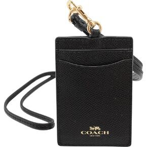 Coach ID Lanyard Badge Holder In Crossgrain Leather (Black/Gold)