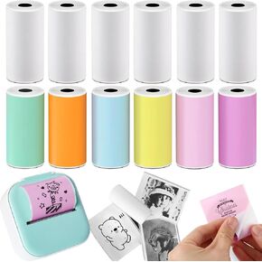 12 Rolls Self-Adhesive Multicolor Thermal Paper 53 * 28mm Printer Paper Compatible With T02/M02 Mini Thermal Printer Study Notes Maker Gift, Journal Photos, Journal, Work