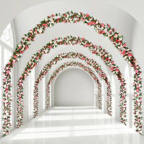 XunYee 24 Pcs 189Ft Flower Garland Artificial Rose Vines Hanging Rose Ivy Hanging Fake Rose Vines Garland Decorations for Room Wedding Birthday Christmas Wall Arch Garden Background Decor (White)