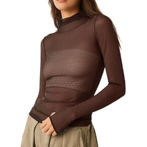 Women Y2K Sexy See Through Shirts Mesh Sheer Tops Long Sleeve Slim Fit Layering Top Blouse E Gril Streetwear …