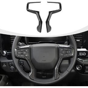 Steering Wheel Trim Cover Compatible with 2019-2022 Chevy Silverado & Suburban 2020-2023 & Tahoe 2021-2023, Black Wood Grain