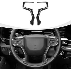 Steering Wheel Trim Cover Compatible with 2019-2022 Chevy Silverado & Suburban 2020-2023 & Tahoe 2021-2023, Black Wood Grain