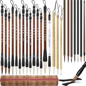 Resurhang 48 Pcs Chinese Calligraphy Brush Set Watercolor Brushes Bulk with Roll up Bamboo Brush Holder Writing Drawing Brushes for Kanji, Japanese Sumi, Drawing, Writing, Painting, Art Supplies