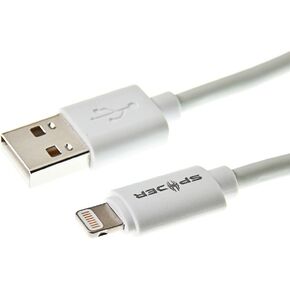 Spider USB to Lightning Charger Cable Sync for iPhone, iPod, iPad, White, 6FT, E-USBMFI-WH2M