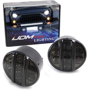 iJDMTOY Smoked Lens LED Front Turn Signal Lamp Assembly Compatible With Jeep 2007-17 Wrangler (White LED Vertical Bars For Driving/DRL & Amber LED Dots For Turn Signal Lights)