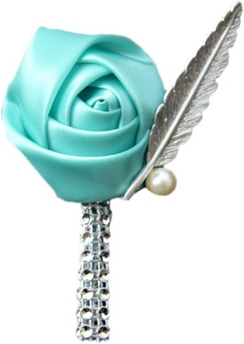 Boutonniere Bridegroom Groom Men's Boutonniere Boutineer with Pin for Wedding, Prom, Homecoming Light Blue Pack of 4 in Saudi Arabia