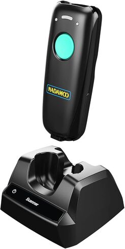 NADAMOO 2D ماسح الباركود اللاسلكي المتوافق مع البلوتوث، ماسح رمز الاستجابة السريعة USB 1D 2D المحمول للمخزون، قارئ صور الرمز الشريطي للكمبيوتر اللوحي iPhone iPad Android iOS PC POS، مع قاعدة شحن in Saudi Arabia