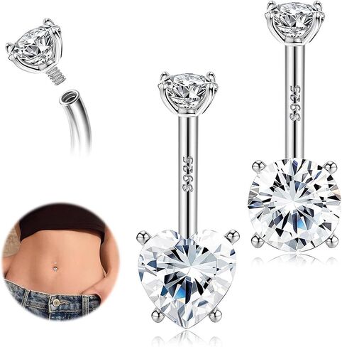 MILACOLATO 2 PCS 925 Sterling Silver Belly Button Rings, 14G Clicker Dangle Belly Rings Internally Threaded 10mm Bar Belly Piercing Jewelry, 5A Cubic Zirconia Teardrop Dangle Navel Rings for Women Men in Saudi Arabia