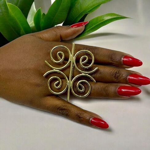 Hand crafted brass statement adinkra ring in Saudi Arabia