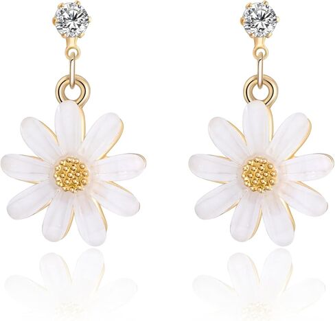 Gold Daisy Dangle Earrings for Women Flower Drop Earrings Floral Acrylic Earrings Cubic Zirconia Earrings for Gift in Saudi Arabia