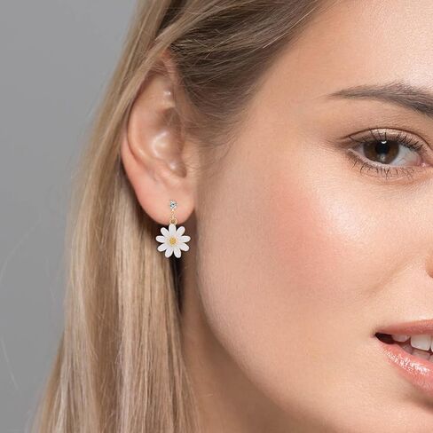Gold Daisy Dangle Earrings for Women Flower Drop Earrings Floral Acrylic Earrings Cubic Zirconia Earrings for Gift in Saudi Arabia