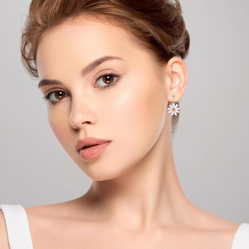 Gold Daisy Dangle Earrings for Women Flower Drop Earrings Floral Acrylic Earrings Cubic Zirconia Earrings for Gift in Saudi Arabia