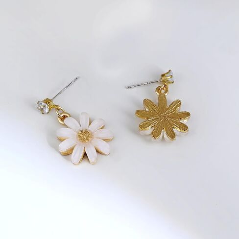 Gold Daisy Dangle Earrings for Women Flower Drop Earrings Floral Acrylic Earrings Cubic Zirconia Earrings for Gift in Saudi Arabia