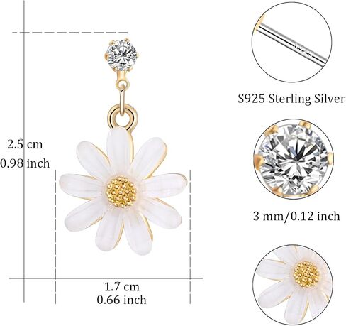 Gold Daisy Dangle Earrings for Women Flower Drop Earrings Floral Acrylic Earrings Cubic Zirconia Earrings for Gift in Saudi Arabia