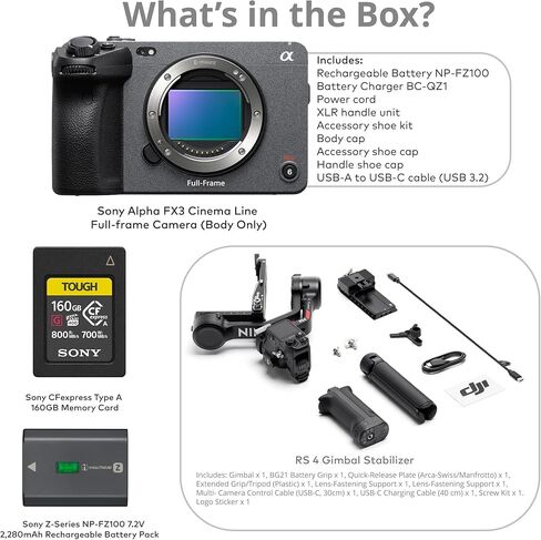 كاميرا Sony Alpha FX3 Cinema Line كاملة الإطار (الجسم فقط) مع حزمة DJI RS 4 in Kuwait