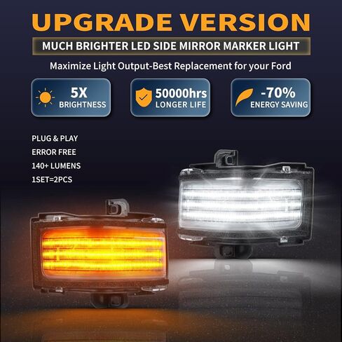 LED Sequential Side Mirror Marker Lights Switchback Turn Signal Lamps Towing Mirror Light Replacement for 2017-2021 Ford F250 F350 F450 Super Duty, 2 Packs (Clear Len) in Saudi Arabia