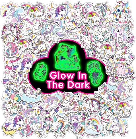 51 Pcs Cute Unicorn Rainbow Stickers for Kids Glow in The Dark, Waterproof Sticker for Water Bottle, Vinyl Laptop Decals for Teens Girls Boys, Students Classroom Prizes Sticker Pack in Kuwait