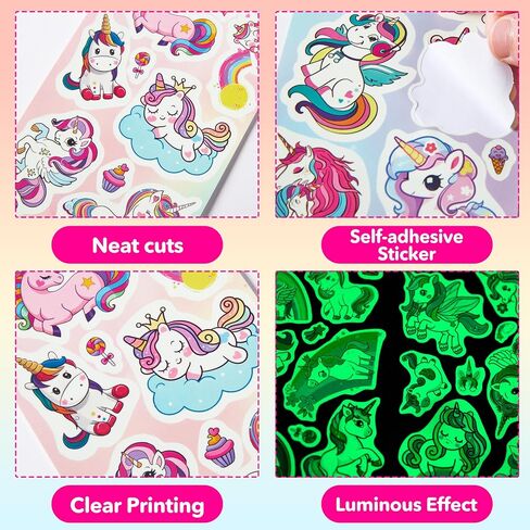 51 Pcs Cute Unicorn Rainbow Stickers for Kids Glow in The Dark, Waterproof Sticker for Water Bottle, Vinyl Laptop Decals for Teens Girls Boys, Students Classroom Prizes Sticker Pack in Kuwait