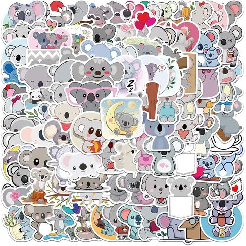 Koala Cute Stickers 100pcs Cartoon Funny Stickers Vinyl Waterproof for Laptop Bumper Skateboard Water Bottles, Colour, LS-KL100 in Saudi Arabia