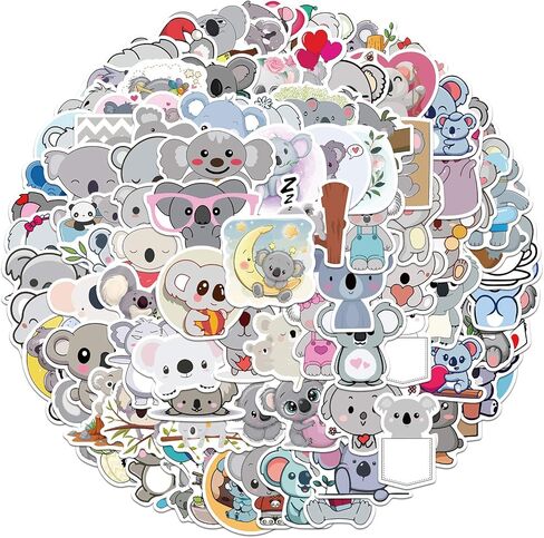 Koala Cute Stickers 100pcs Cartoon Funny Stickers Vinyl Waterproof for Laptop Bumper Skateboard Water Bottles, Colour, LS-KL100 in Saudi Arabia