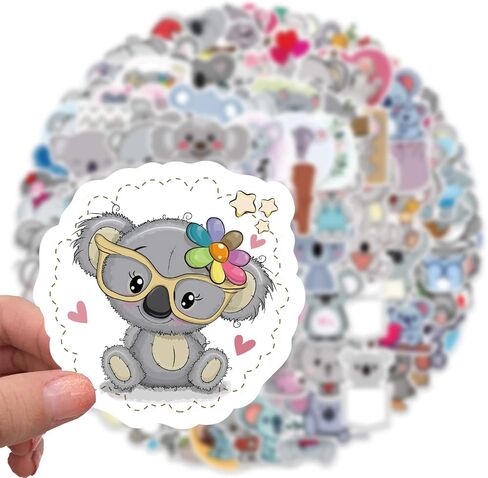 Koala Cute Stickers 100pcs Cartoon Funny Stickers Vinyl Waterproof for Laptop Bumper Skateboard Water Bottles, Colour, LS-KL100 in Saudi Arabia