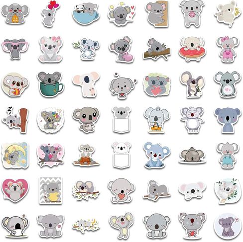 Koala Cute Stickers 100pcs Cartoon Funny Stickers Vinyl Waterproof for Laptop Bumper Skateboard Water Bottles, Colour, LS-KL100 in Saudi Arabia