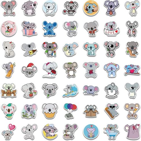 Koala Cute Stickers 100pcs Cartoon Funny Stickers Vinyl Waterproof for Laptop Bumper Skateboard Water Bottles, Colour, LS-KL100 in Saudi Arabia
