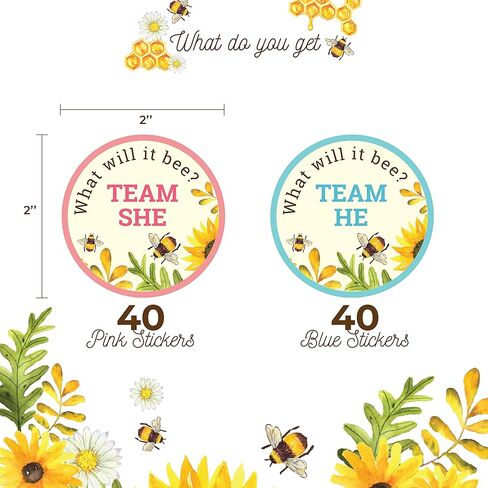 ملصقات الكشف عن جنس النحلة - عبوة من 80 قطعة | ماذا سيكون النحل؟ فريق هو أو هي | ملصقات بتصميم بامبليبي | مثالية لديكورات حمام الطفل ذات طابع النحل in Kuwait