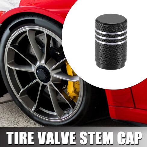 X AUTOHAUX 8pcs Black Car Round Tire Valve Stem Cap with Rubber Seal, Aluminum Alloy Wheel Rims Dust Proof Covers, for Car Truck Bike Tyre Caps, Univers in Saudi Arabia
