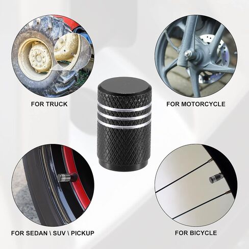 X AUTOHAUX 8pcs Black Car Round Tire Valve Stem Cap with Rubber Seal, Aluminum Alloy Wheel Rims Dust Proof Covers, for Car Truck Bike Tyre Caps, Univers in Saudi Arabia
