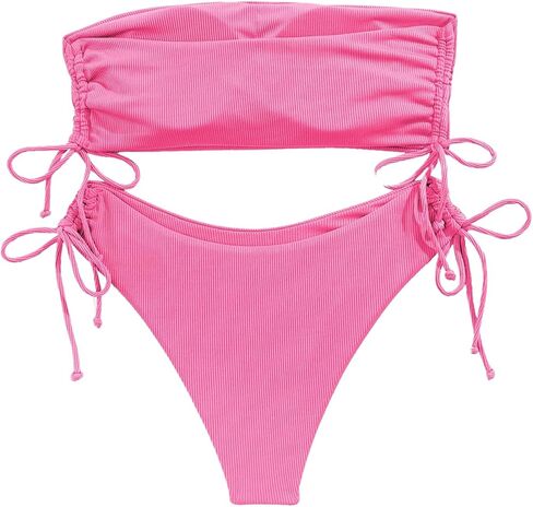 Milumia Women's 2 Piece Bandeau Bikini Sets Rib Knit Drawstring High Cut Swimsuits in Saudi Arabia